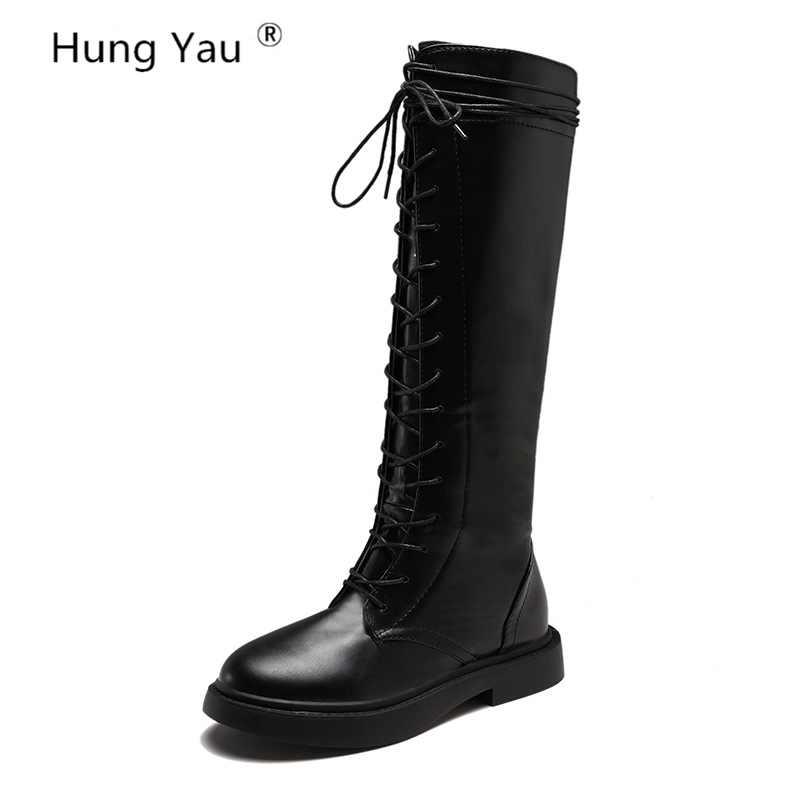 

Hung Yau Over-the-Knee Boots Party Trendy Style Thigh High Heels Lace-Up Women's Shoes Woman Long Leather Boots Plus Size 35-40, Khaki