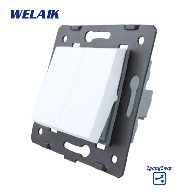 

WELAIK EU Stairs-Wall Switch-DIY Parts-Push-Button 2Gang2Way-Switch Parts-Wall-Light-Switch Crystal-Glass-Panel AC250V A722W/B