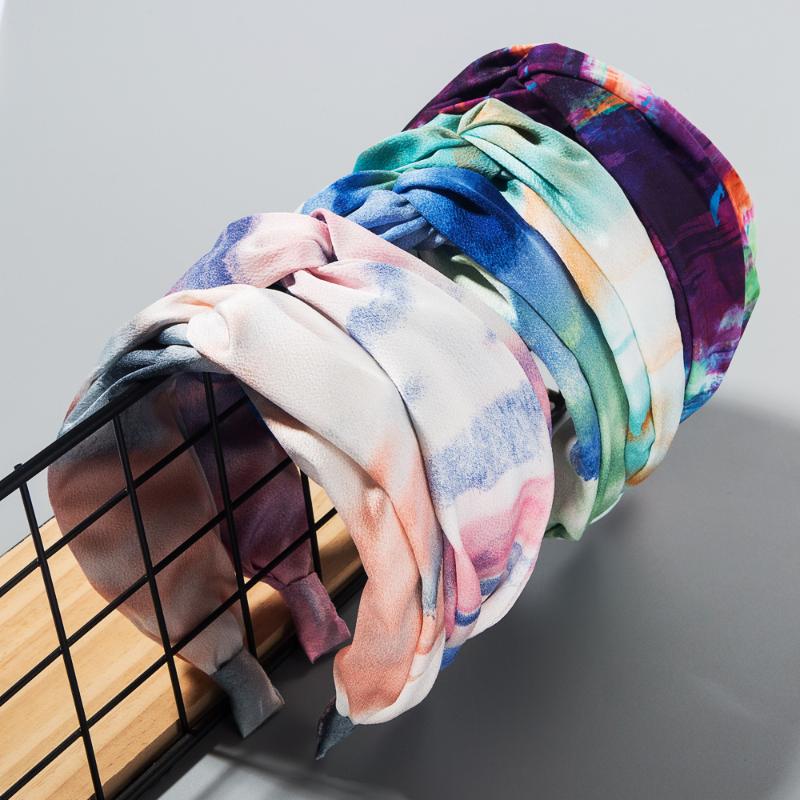 

2020 New Tie Dye Headbands Wide Hair Hoops Cross Knot Hairbands Elastic Band Printing Hair Accessories Women Headbands
