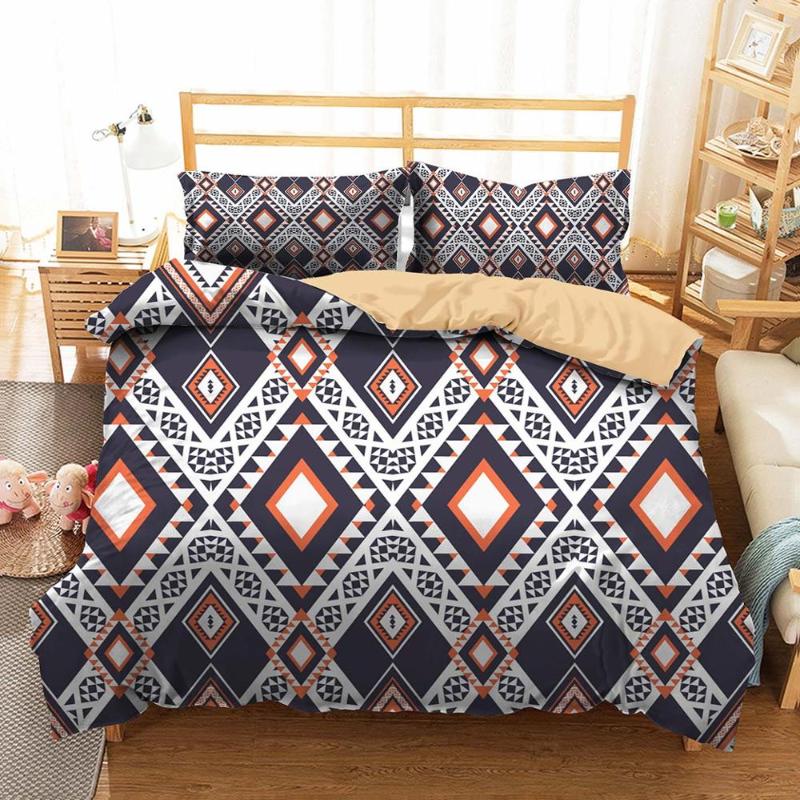 

Double Bed Coverlet Home Textiles Dark Blue Rhombus Pattern Bedding Clothes with Pillowcases King Queen Size