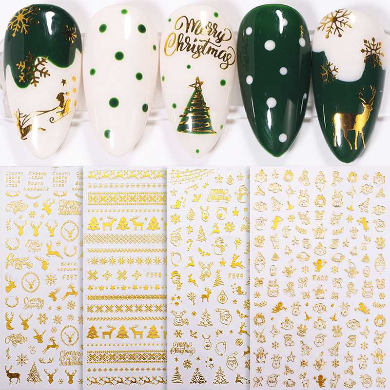 

1 Sheet 3D Nails Stickers Christmas Bronzing Nail Art Decals Adhesive Stickers Snowflake DIY Nail Art Decoration Decals