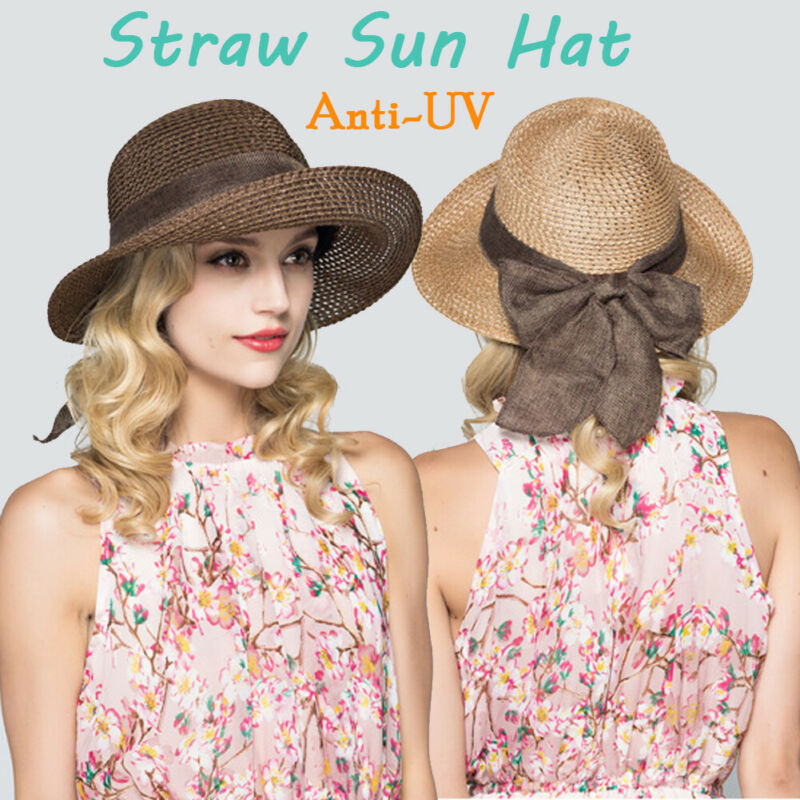 

2020 New Summer Casual Women Lady Straw Hat Sun Hats Panama Cap Summer Beach Beachwear Wide Brim Sun Hat, Light coffee