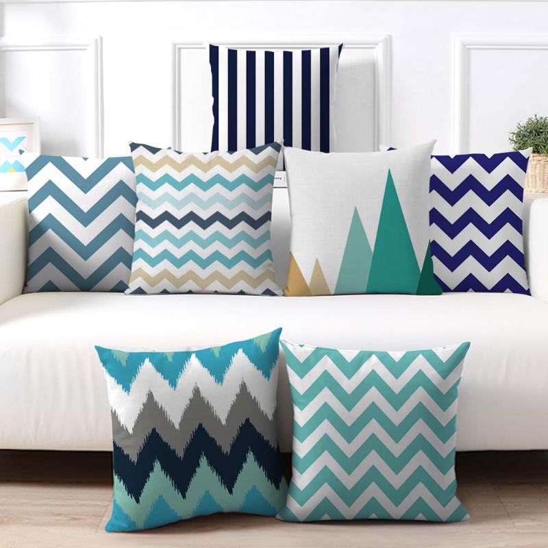 

Fuwatacchi European Geometric Cushion Covers Blue Wavy Arrow Pillow Cases Cotton For Sofa Christmas Pillow Home Decor 45*45, Pc04814