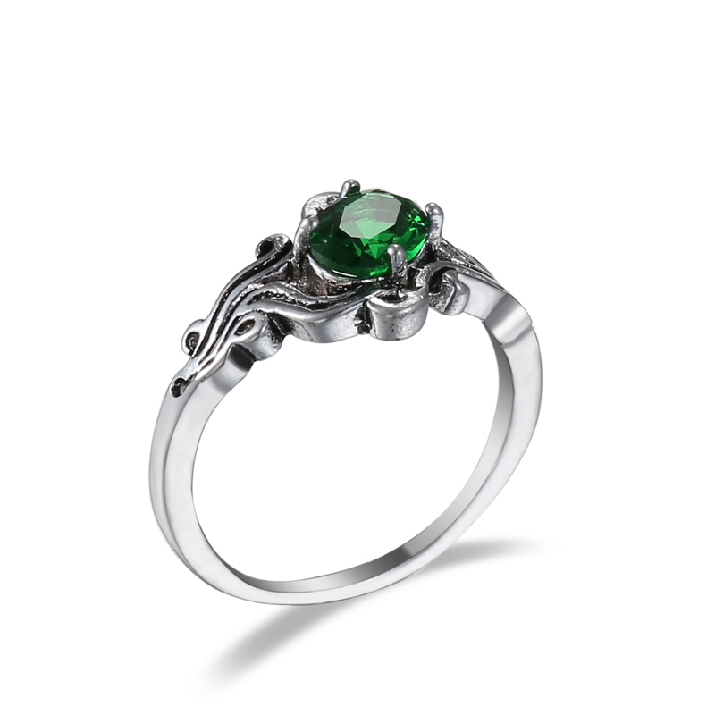 

Genuine Vintage Jewelry Ancient Silver Color Ring ellipse green CZ Crystal Finger Rings For Women Wedding Party Gift