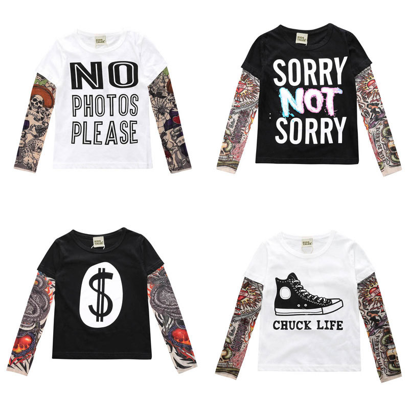 

Novelty Tattoo Long Sleeve Children T-Shirts Cotton Boys T Shirt Kids TShirt Autumn Kids Girls Tops 2-7Years Children Clothes, As picture