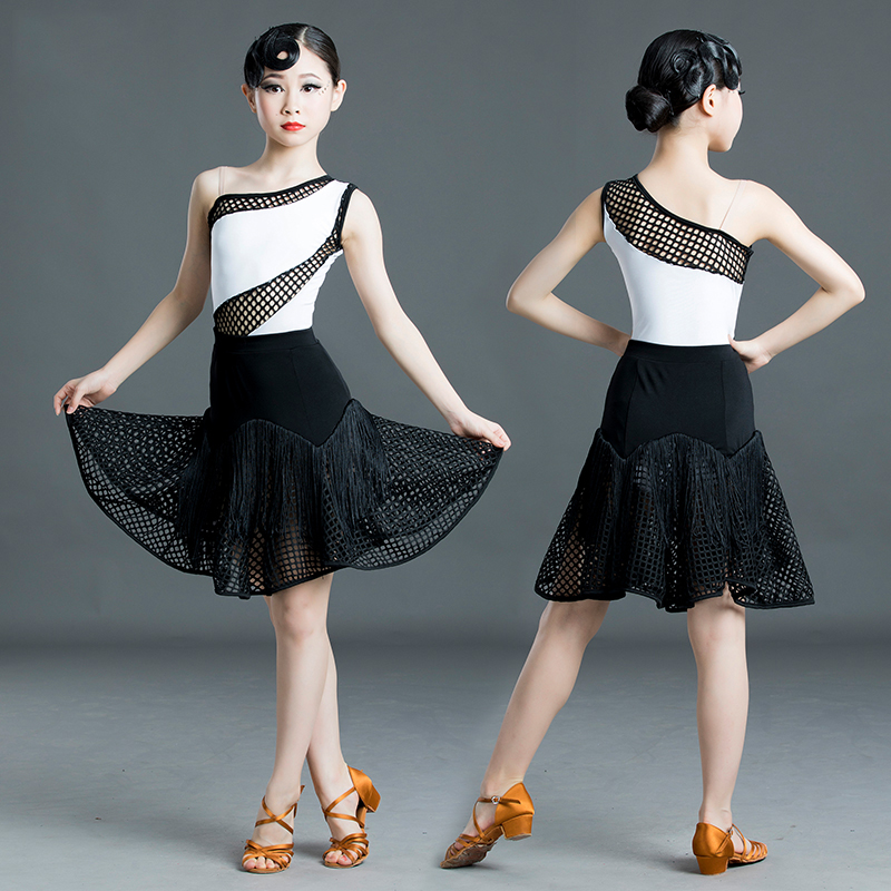 

Kids Latin Dance Dress girls Stage Costumes Black Salsa Rumba Samba Salsa Perform Dancewear, Suit