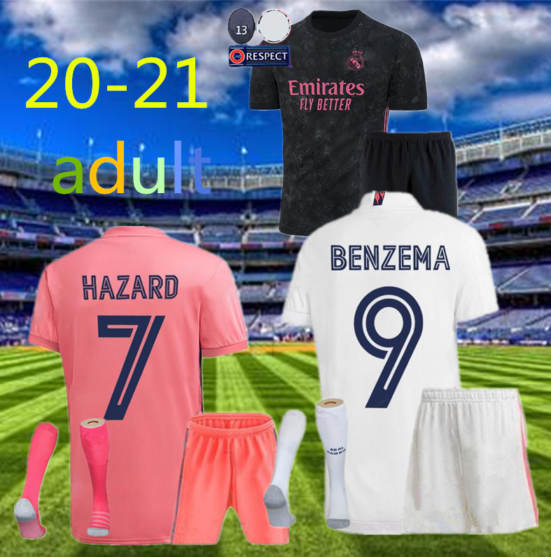 

Adult kit 2020 2021 REAL MADRID jerseys 20 21 soccer jersey HAZARD SERGIO RAMOS BENZEMA VINICIUS camiseta football shirt uniforms, Black;yellow
