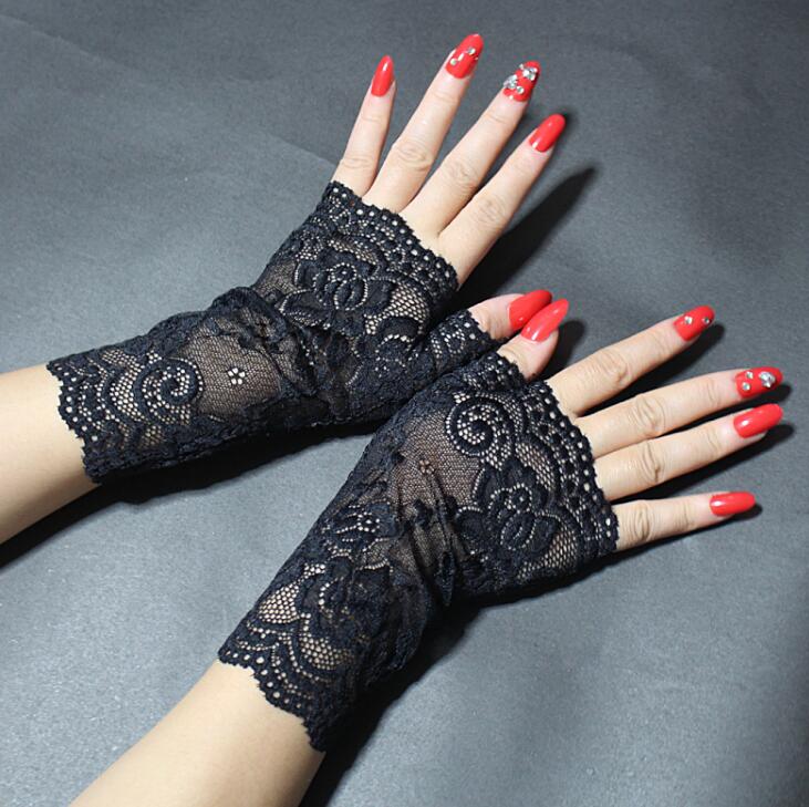 

Women's spring summer thin fingerless lace sunscreen gloves female summer sexy lace driving glove