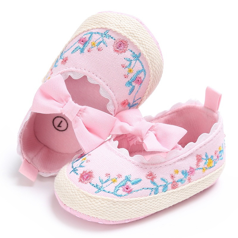 

18M Spring Autumn Baby Girl Shoes Toddler Vintage Princess Style Embroidery Cute Bowknot Casual Baby Anti-skid Shoes, Black
