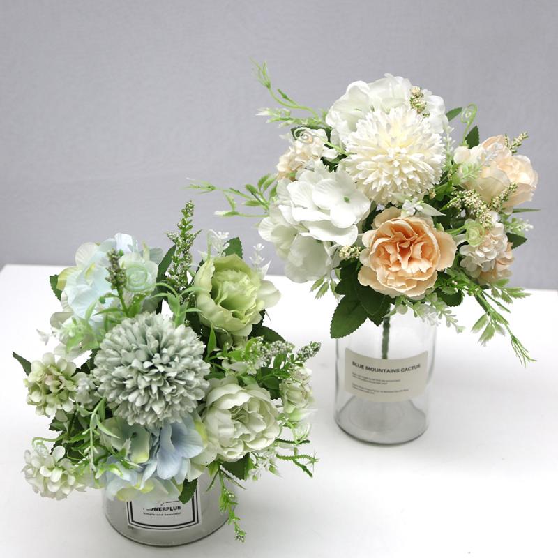 

7 Heads Hydrangea Flowers Artificial Bouquet Silk Blooming Fake Peony Bridal Hand Flower Roses Wedding Centerpieces Decor, No.14