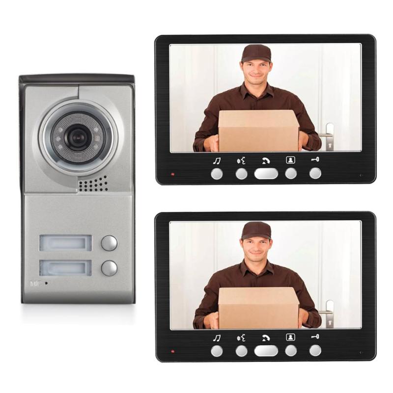 

2 Units Apartment Video intercom system 7" Monitor Video Door Phone Aluminum Alloy IR Camera for 2-households Doorbell