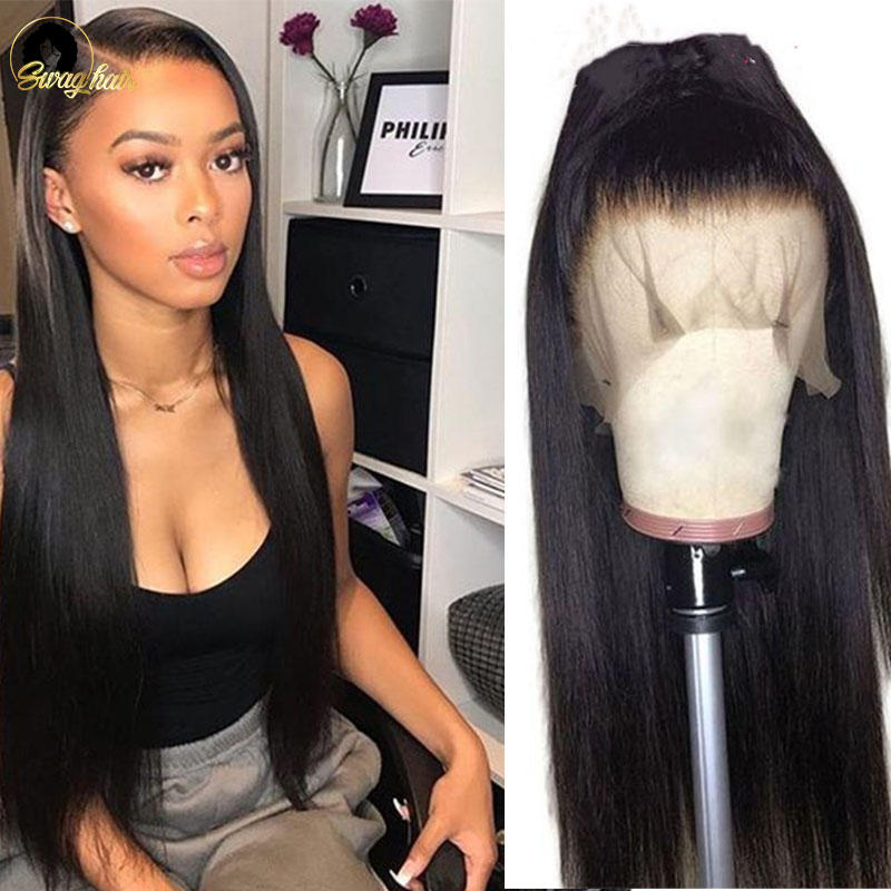 

Swag Straight 13x4 Lace Front Wig 34 36 38 40 Inches Long Brazilian Human Hair Wig With Baby Hair Pre Plucked 250% For Woman, As pic