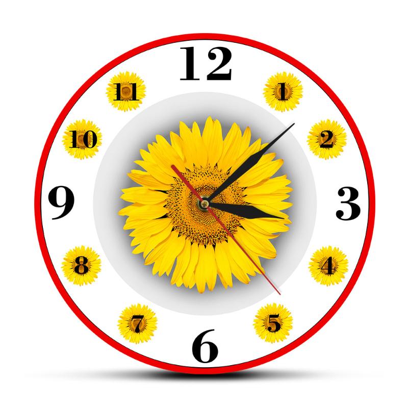 

Sunflower Home Decor Modern Wall Clock Simple Life Inspirational Wall Art Hanging Watch Floral Round Clocks For Living Room