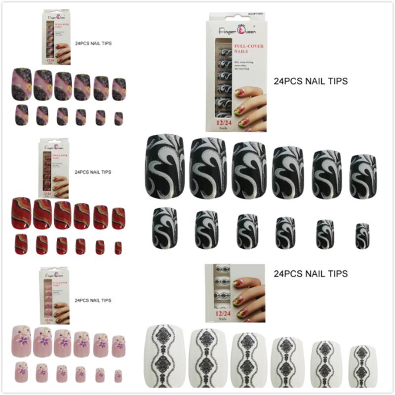 

24pcs/Box Fashion Fake Nail Tips For Girl Lady Designed Fake Nails Short Finger Nails With Glue Lovely Nail Art Set15, A-389