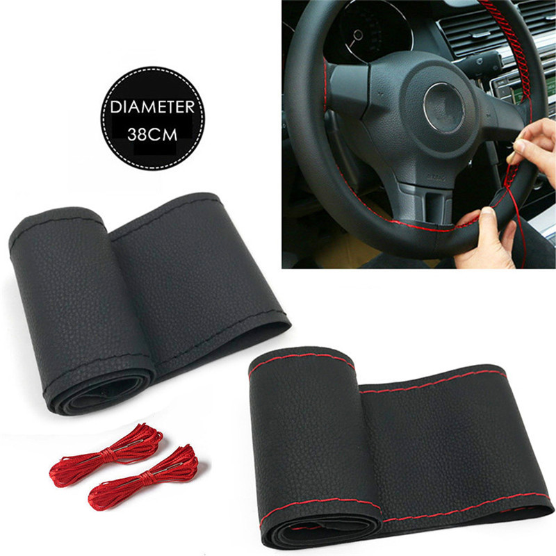 

Universal DIY Steering Wheel Covers Soft Leather Braid on The Steering-wheel of Car with Needle and Thread Interior Accessories