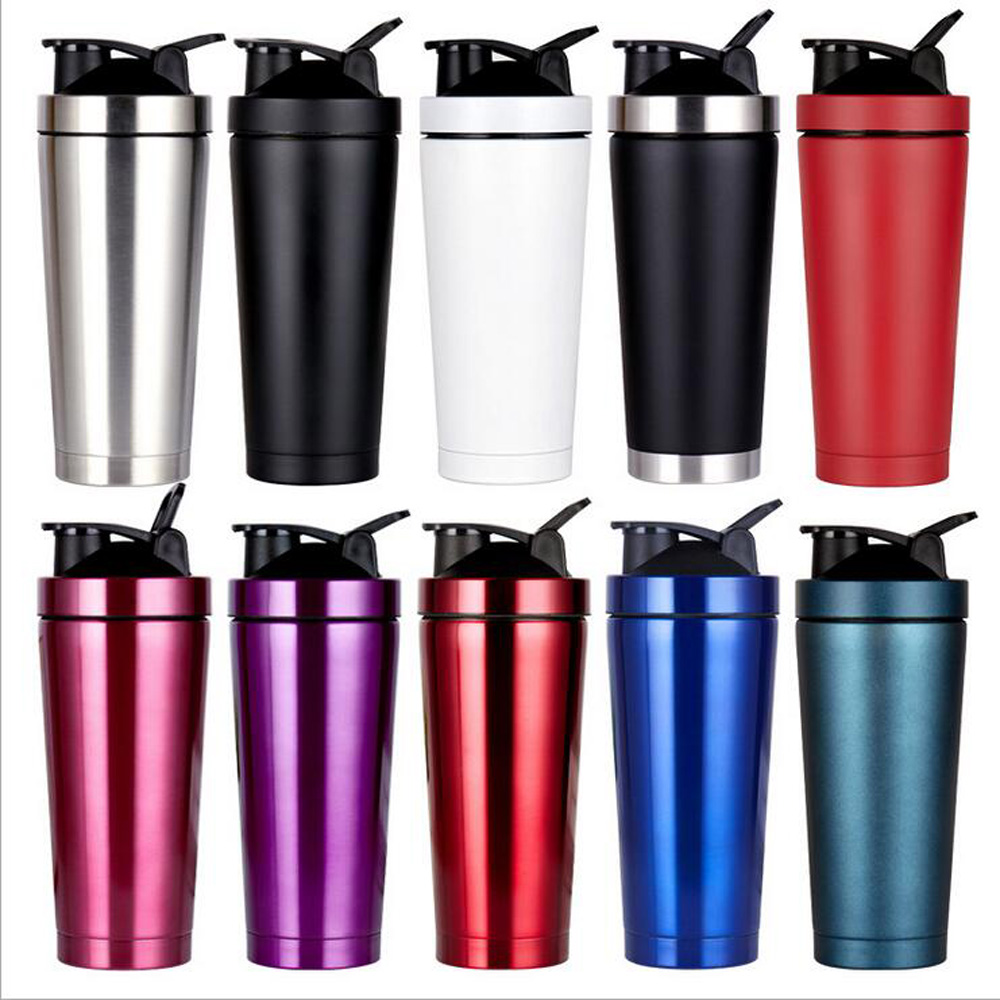 

750ml Vacuum Insulated Mug 304 Stainless Steel Bottles Sports Thermos Protein Milkshaker Coffee cup Shaker Bottle With Lid Metal Spring Shaker, Many colors