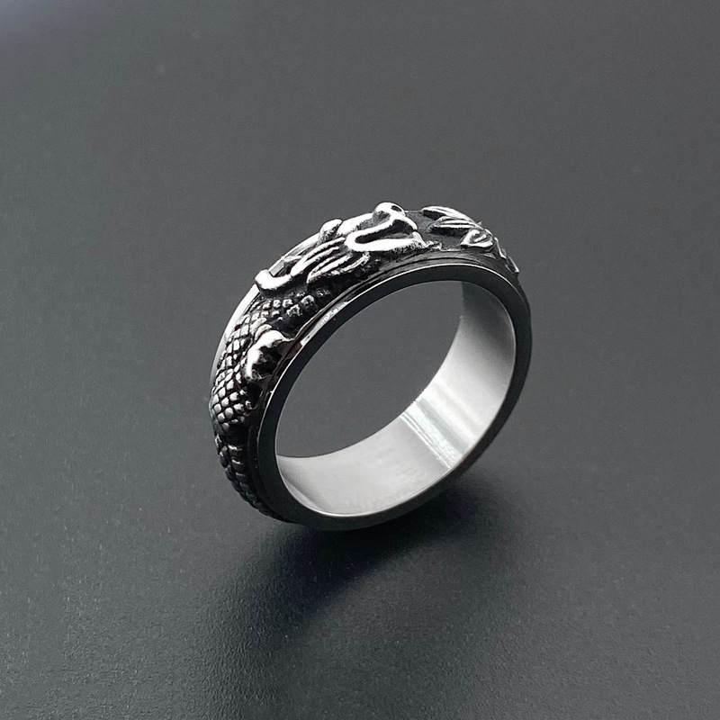 

Hip Hop Viking Nordic Mythology Dragon Men Rotatable Stainless Steel Ring Defense Rock Unisex Finger Spinner Ring Gift