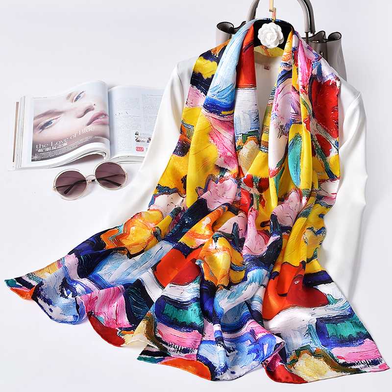 

Scarves Brand 2021 100% Real Silk Scarf Women Hangzhou Natural Shawls,Wraps Foulard Femme Printed Echarpe Wraps Long