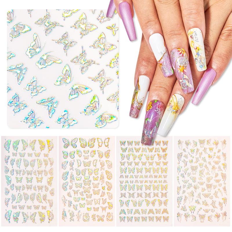 

Four Lily 4/8Pcs Laser Butterfly Nail Art Stickers Flower Style Decals Manicure Tools 3D Nail Transfer Decals Decoration, Cq09482