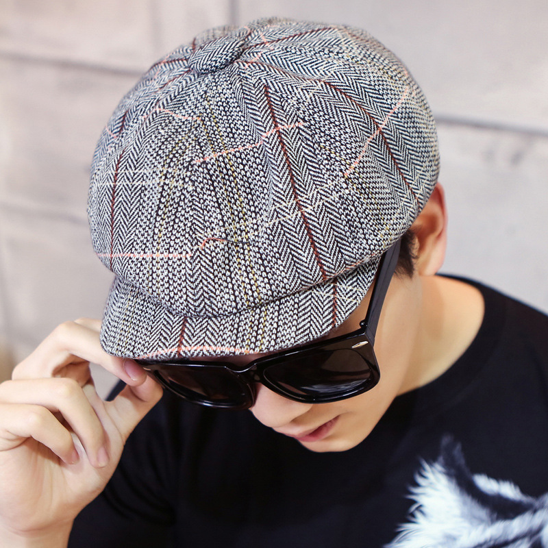 

Fashion Men's Cotton Blend Striped Cabbie Newsboy Cap Flat Octagonal Golf Driving Hat Accessories, Khahi
