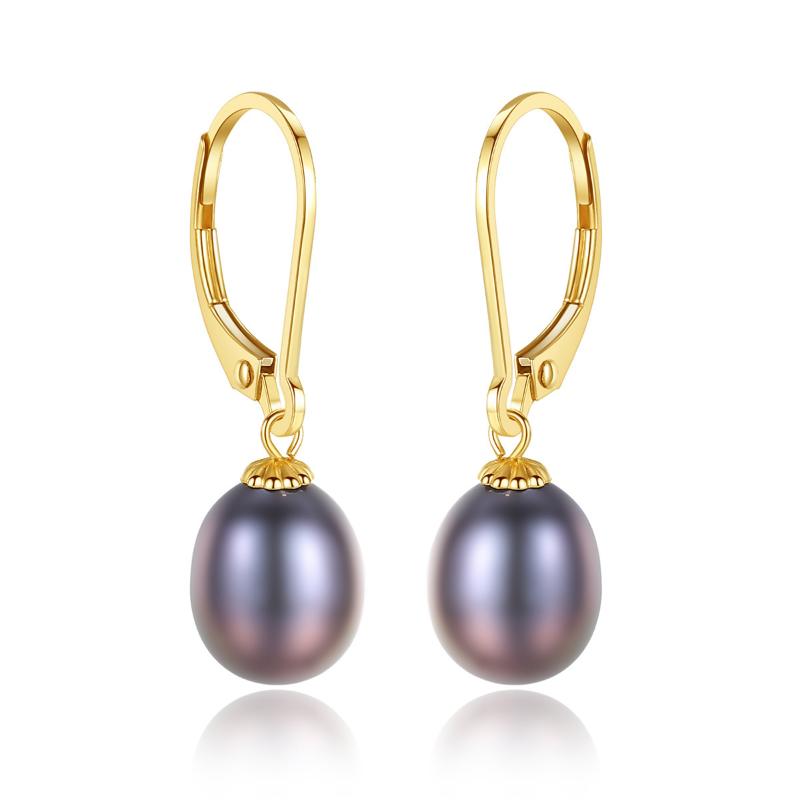

8-9mm Pearl 18K Gold Simple Fashion Black Pearl Women's Earrings