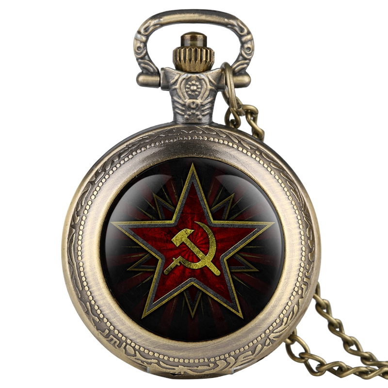 

Pentagram Party Emblem USSR Soviet Badges Hammer Sickle Black Quartz Pocket Watch Russian Army CCCP Communism Clock Watch Unisex, Retro bronze