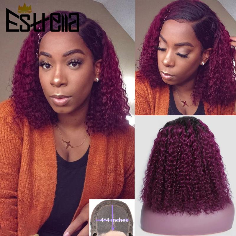 

Curly Human Hair Wig Short Wet Wave Lace Wig Peruvian 180% Glueless Human Hair Wigs 4x4 Remy 100% Pre Plucked, T1b99j