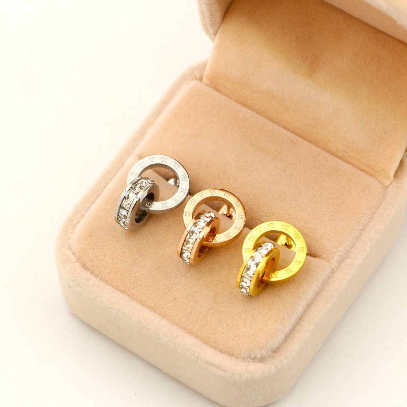 

Stainless Steel Roman Numberal With Round Cubic Zirconia Stud Earring Brinco Party pendientes mujer Collier Wholesale Wedding