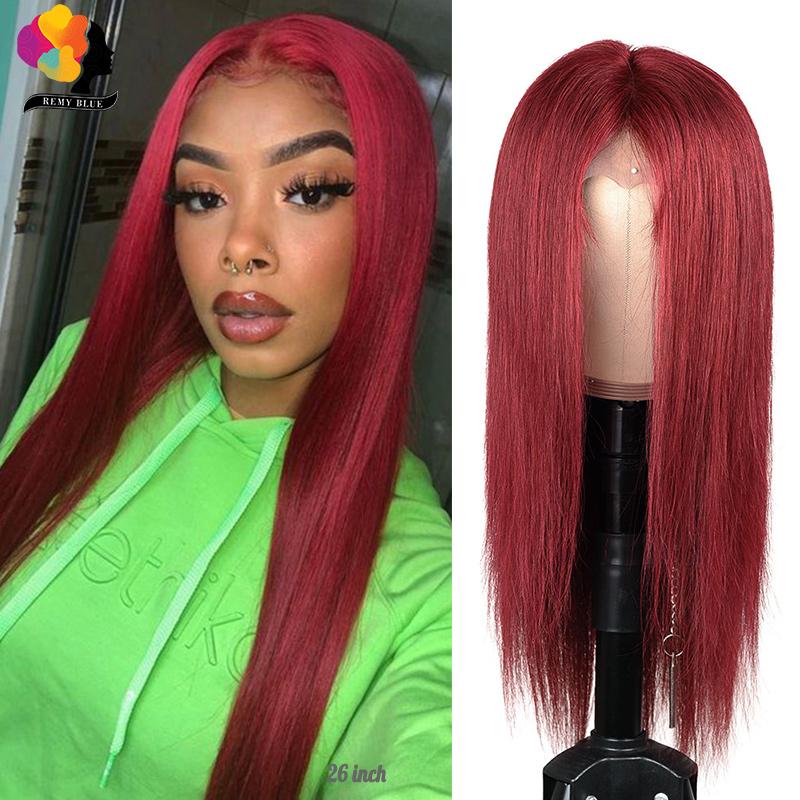 

13*1 Middle Part Brazilian Remy Human Hair Wig 4 Inch Deep Part Straight Hair Lace Wig 99J Pre Plucked 150 Density Remyblue, #99j