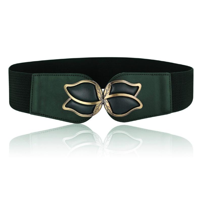 

Fashion Wide Elastic Stretch Cinch Women's Webbing Belts Metal floral Interlock Buckle Waist Belts For Female Dress Fur Coat, Red