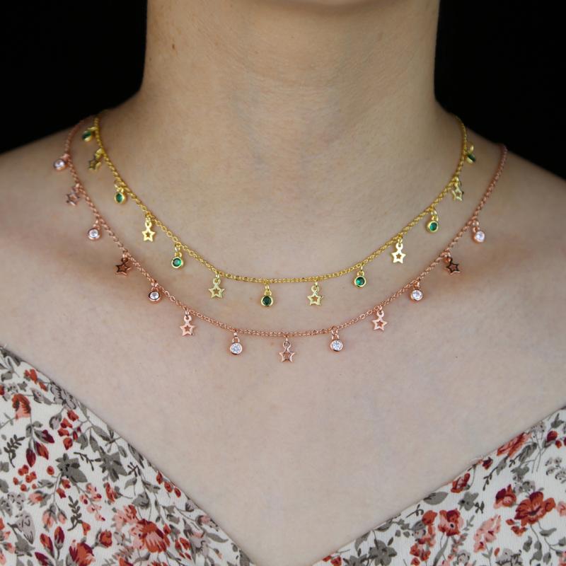 

2020 new arrived minimal delicate hollow star drop charm gift women fashion green clear cz choker necklace jewelry wholesale