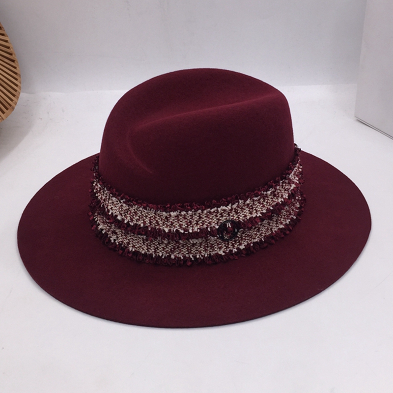 

panama fedoras The New England Fleece Hat Cap tassel shaped M winding personality retro fashion fashionista ladies hat, Red