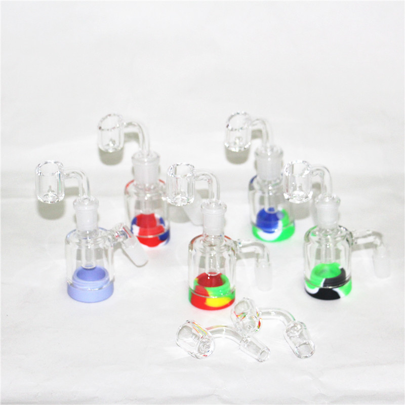 

hookahs 14mm 18mm Male Glass Ash Catcher with silicone containers and domeless quartz bangers bong oil rig for smoking pipes