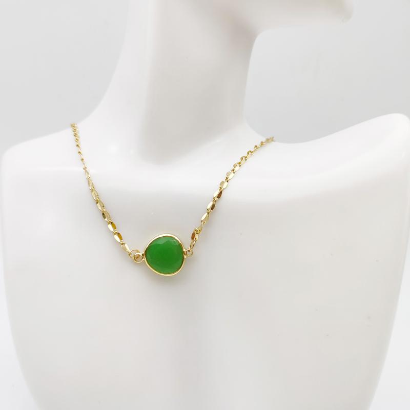 

High Quality Fashion Green Geometric Irregular Short Sideways Necklace Fashion Elegant Charm Stone Pendant Necklace Gift, Silver