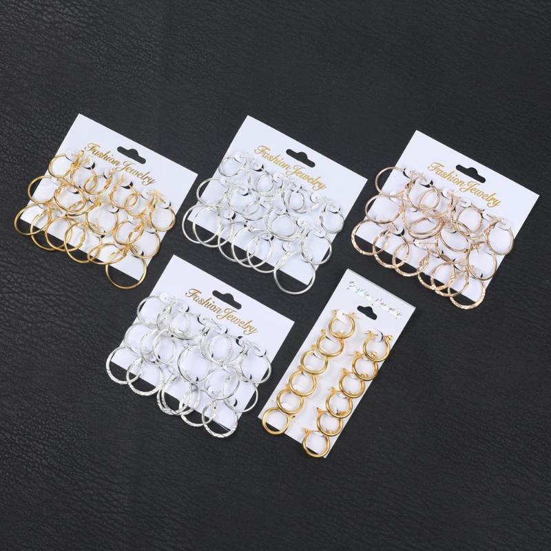 

6-9Pairs Big Circle Hoops Earrings for Women Girls Wedding Party Fashion Jewelry Gift Steampunk Ear Clip Earrings Set