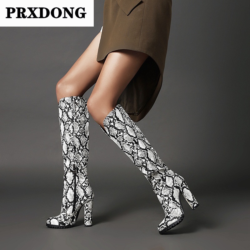 

New Fashion Women Knee High Boots Autumn Winter Sexy High Heels Round Toe Zipper Dress Party Dance Long Boots Big Size 34-43, White