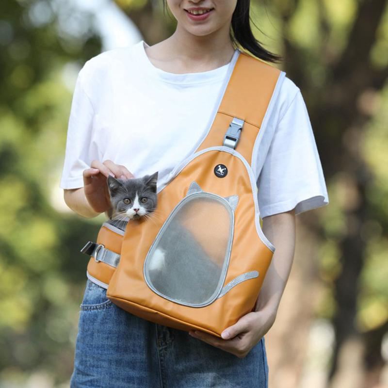 

TAILUP Reflecive Dog Carrier Sling Bag for dogs Cat Puppy Carrier Chest Bag Outdoor Travel Pet Shoulder PU Leather Orange