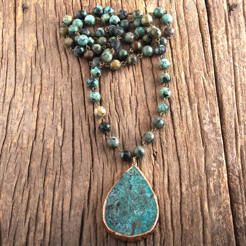 

RH Fashion Boho Jewelry Natural Stones Necklaces With Semi Precious Pendant Bohemia Necklace