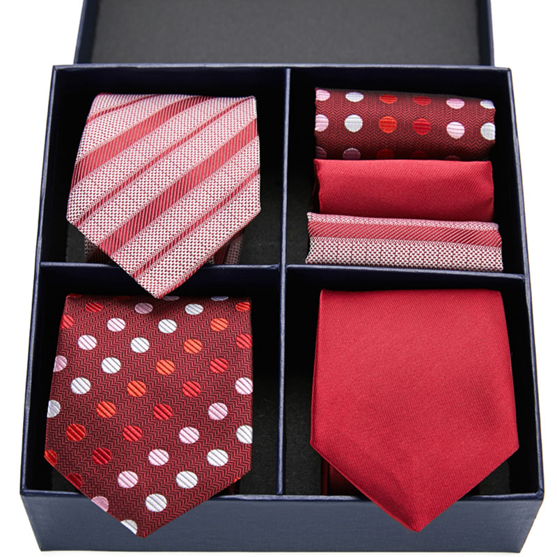 

Male Luxury Red tie set silk tie 3type Dot Striped Solid men 7.5 cm gift box set men & handkerchief GL-10