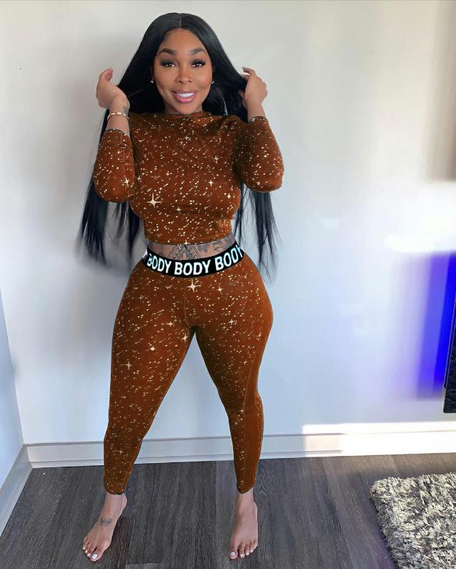 

Sports Star Body Letter Women Long Sleeve Tops Pencil Pants Suit Active Wear Tracksuit Two Piece Set Fitness Outfits, Multi