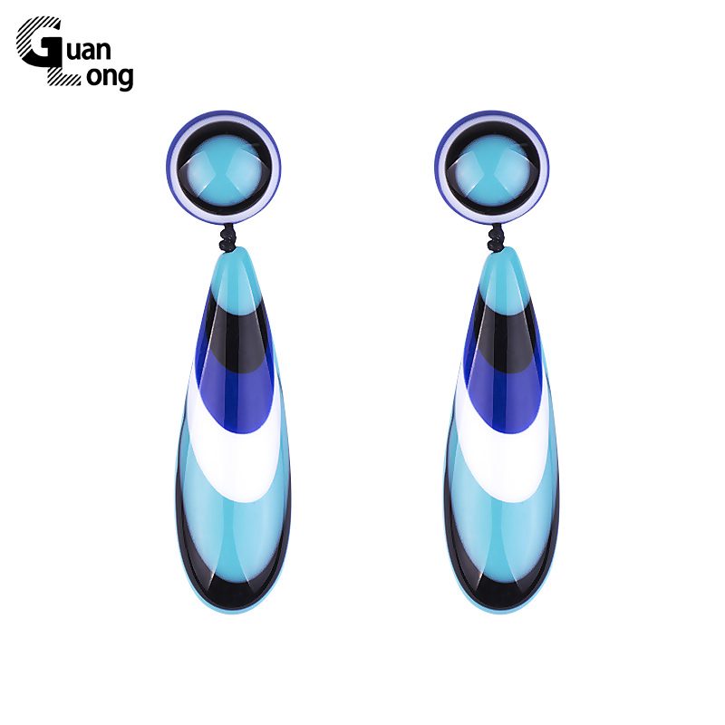 

GuanLong Colorful Stripe Resin Teardrop Dangle Earrings Jewellery For Drop Shipping Wholesale 4 Colors