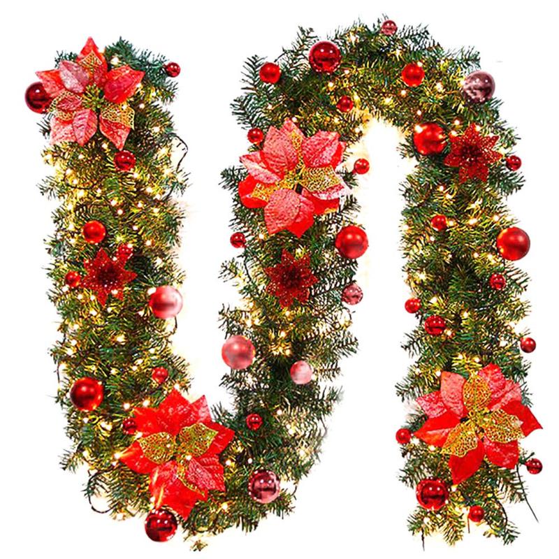 

270cm Christmas Garland Christmas Rattan With LED Lights Xmas Decoration Supplies New Year Decoration Party Supplies