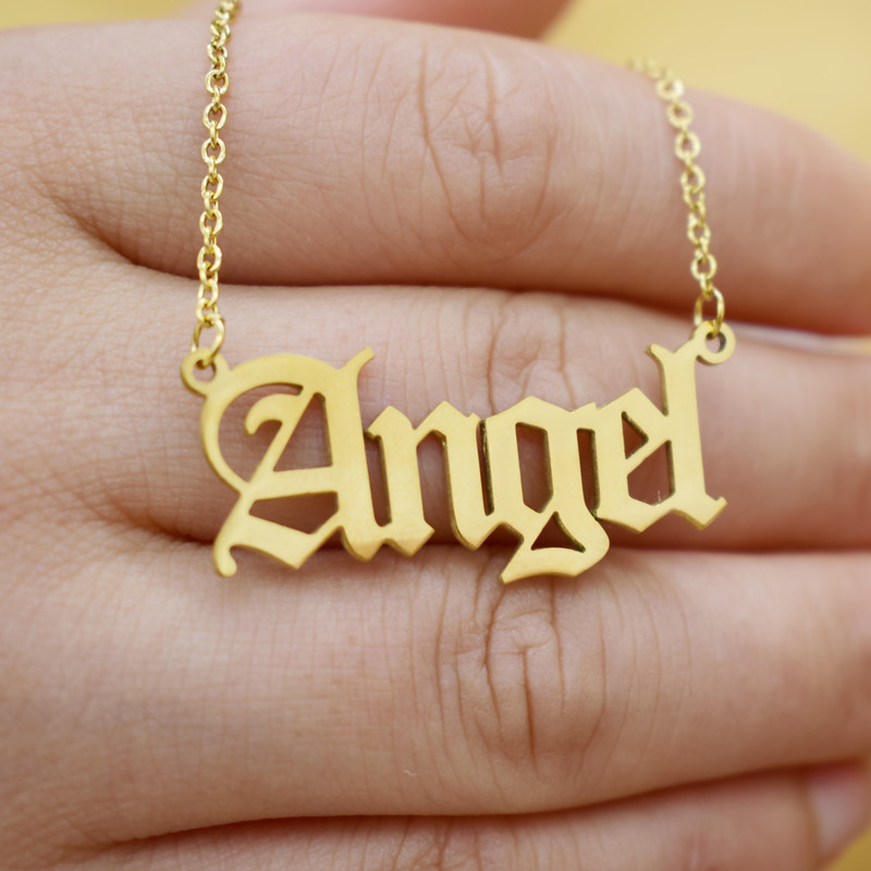 

Fashion Letter Angel Necklace Simple Gold Silver Color Women's Pendant Necklace Stainless Steel Clavicle Chain Gift for Women