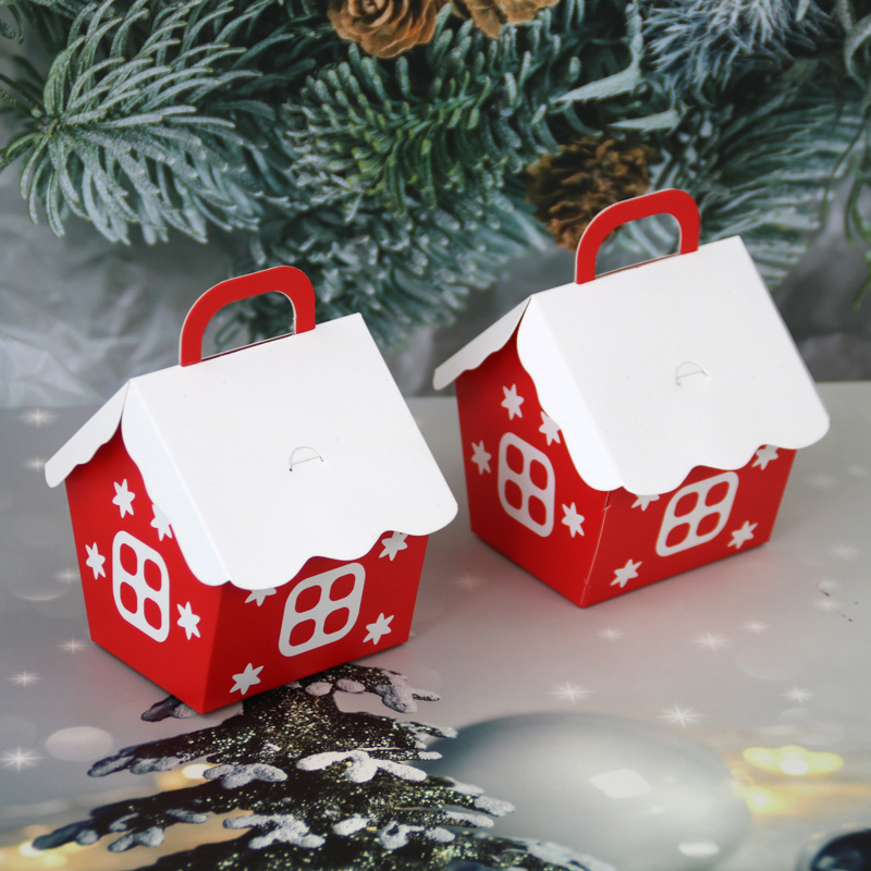 

10pcs Christmas Red Candy Box House Shape Gift Bag Cookie Packaging Boxes Xmas Tree Hanging Pendant New Year Party Navidad Decor