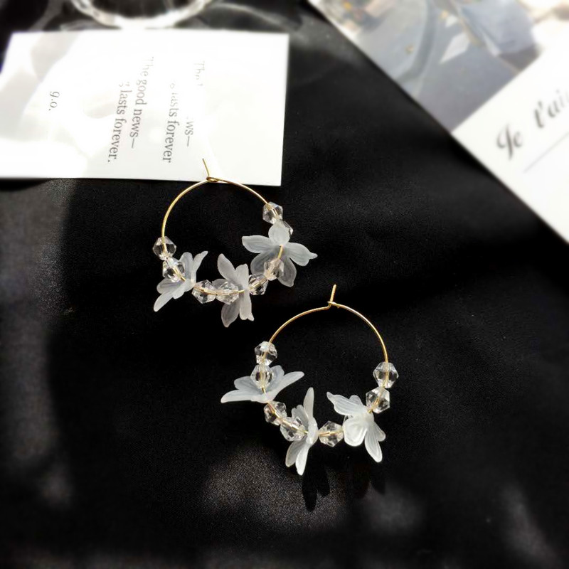 

Stud Fashion Acrylic Flowers Earrings Vintage Trendy Round Temperament Glass Jewelry For Women Party Accessories