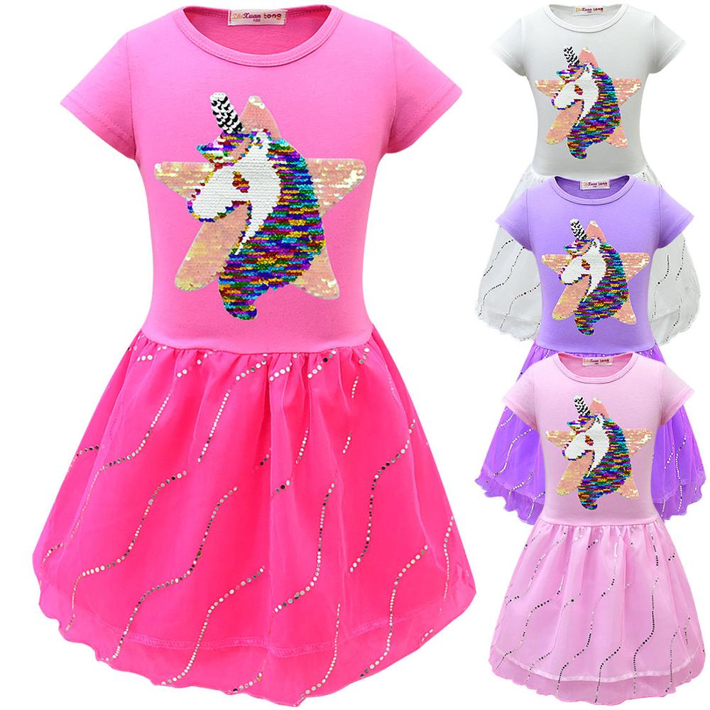 

Fashion Girls Dresses Baby Girls Unicorn Princess Party Dresses For Girl Carnival Birthday Dress Kids Flip Color Sequins Dress, As the picture1