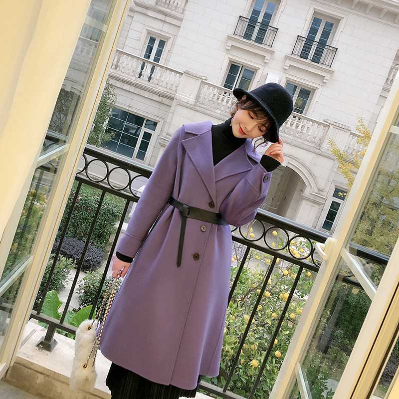 

Winter Autumn 100% Wool Coat Female Manteau Femme Hiver 2020 Korean Elegant Woolen Jacket Women Belt Sheep Fur Overcoat LW2674, Black