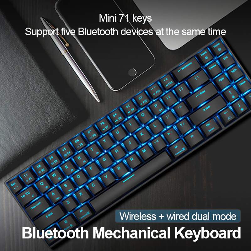 

RK71 Mechanical Gaming Keyboard Royal Kludge Keyboard 71 Keys Small Bluetooth 3.0 Wireless USB Dual Mode RGB Backlight