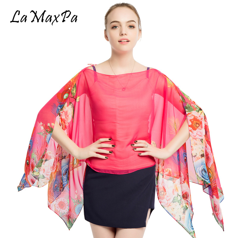 

LaMaxPa 2020 Women Chiffon Sunscreen Scarf All-match Preppy Style Beachwear For Girl DIY Pearl Clasp Shawl Femme Classic Echarpe