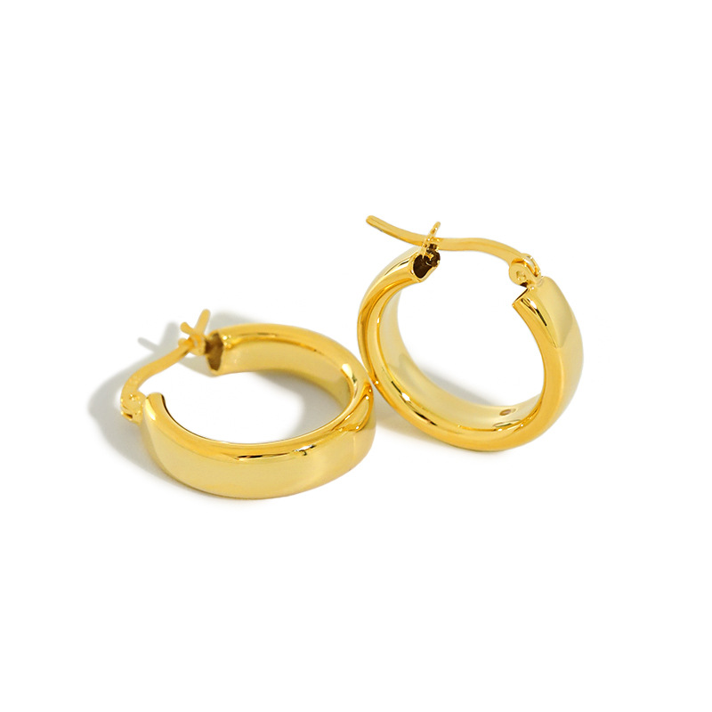 

5MM*20mm 100% Authentic 925 Sterling silver Gold /White Circle Geometric hoop Huggie earrings FINE jEWELRY TLE1076